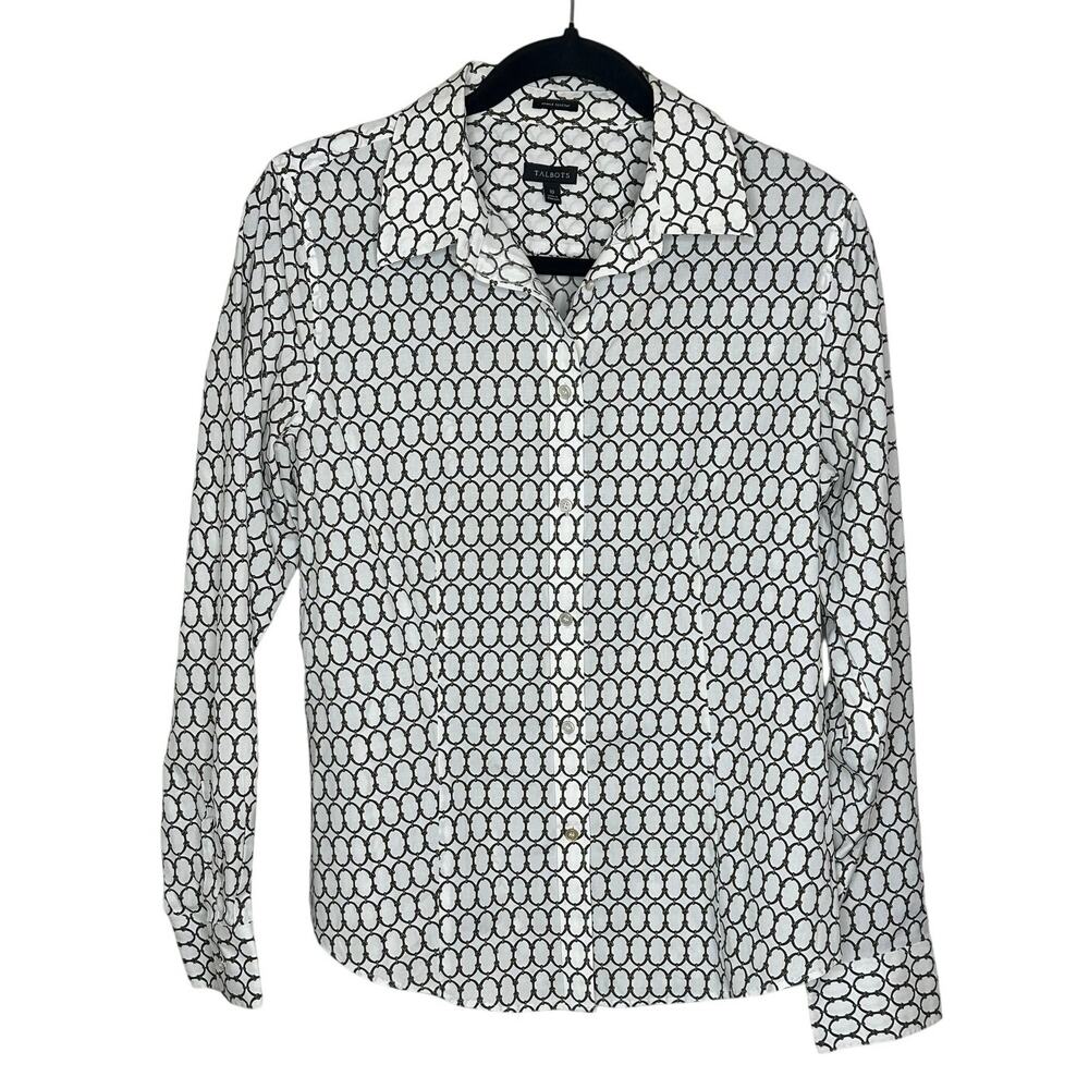 Talbots White Wrinkle Resistant Button-Up Brown B… - image 1